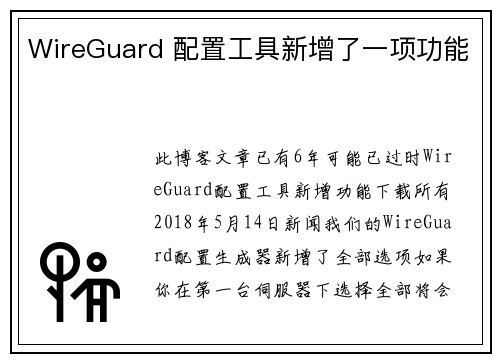 WireGuard 配置工具新增了一项功能 